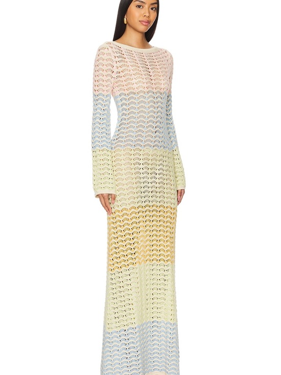 Lovers + Friends Pastel Stripe Crochet Maxi Dress — Pink, Blue, Yellow, Cream - Picture 5 of 7